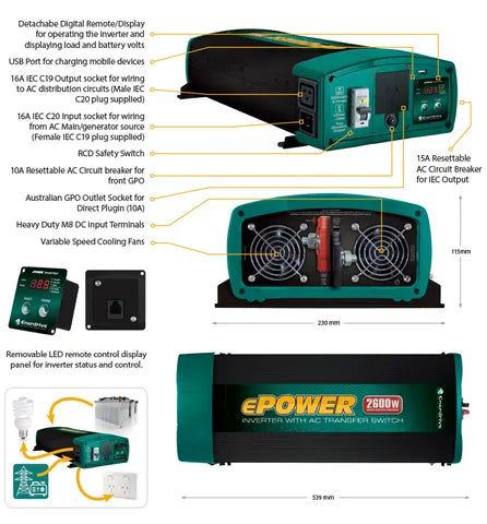 2600w Inverter 12v with AC XFER